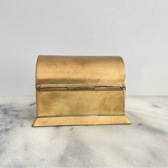 Vintage Small Gold Brass & Cedar Wood Lined Jewelry Box India Trinkets Reliquary - Picture 4 of 9